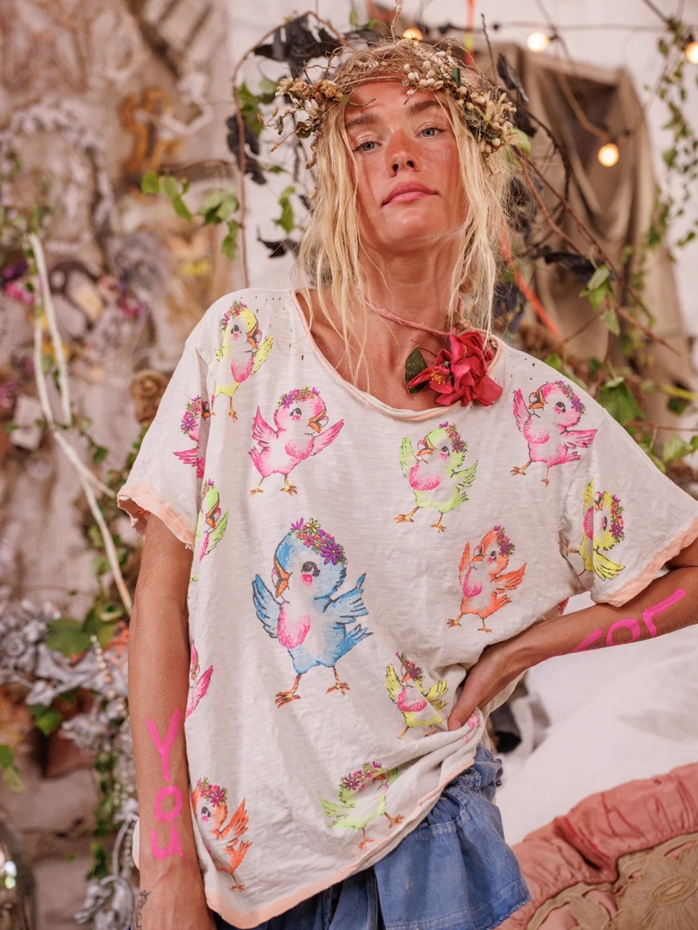 Magnolia Pearl Neon Dancing Robin Tee NWT OS Sold Out Latest Drop